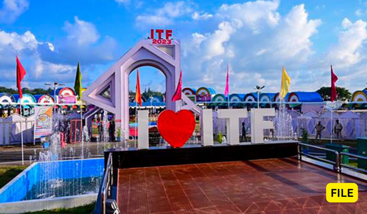 Colorful festival entrance with decorations