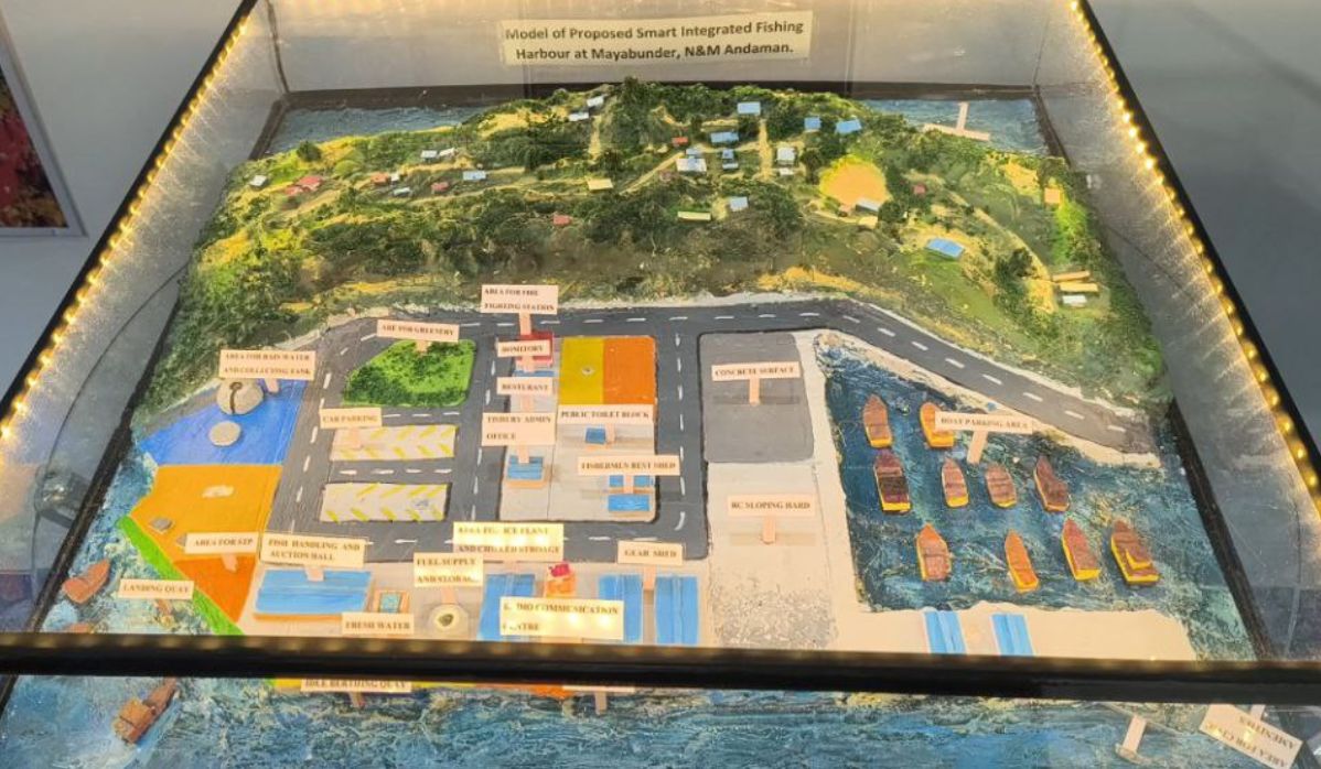 Model of Smart Integrated Fishing Harbour Proposed at Mayabunder Displayed at India Maritime Week-2025